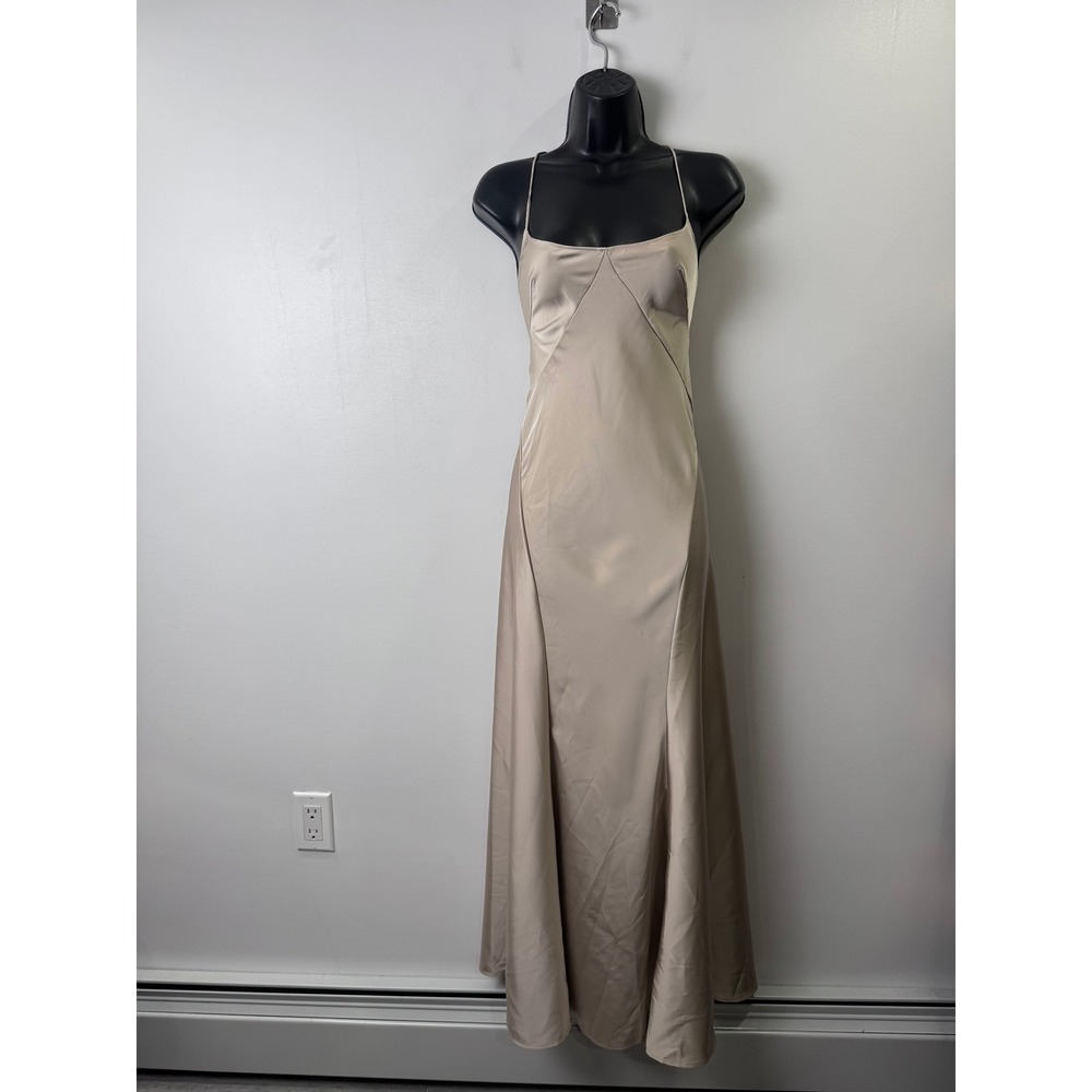 NWT Gap Studio Women Beige Satin Open Back Maxi Slip Dress  Size 00